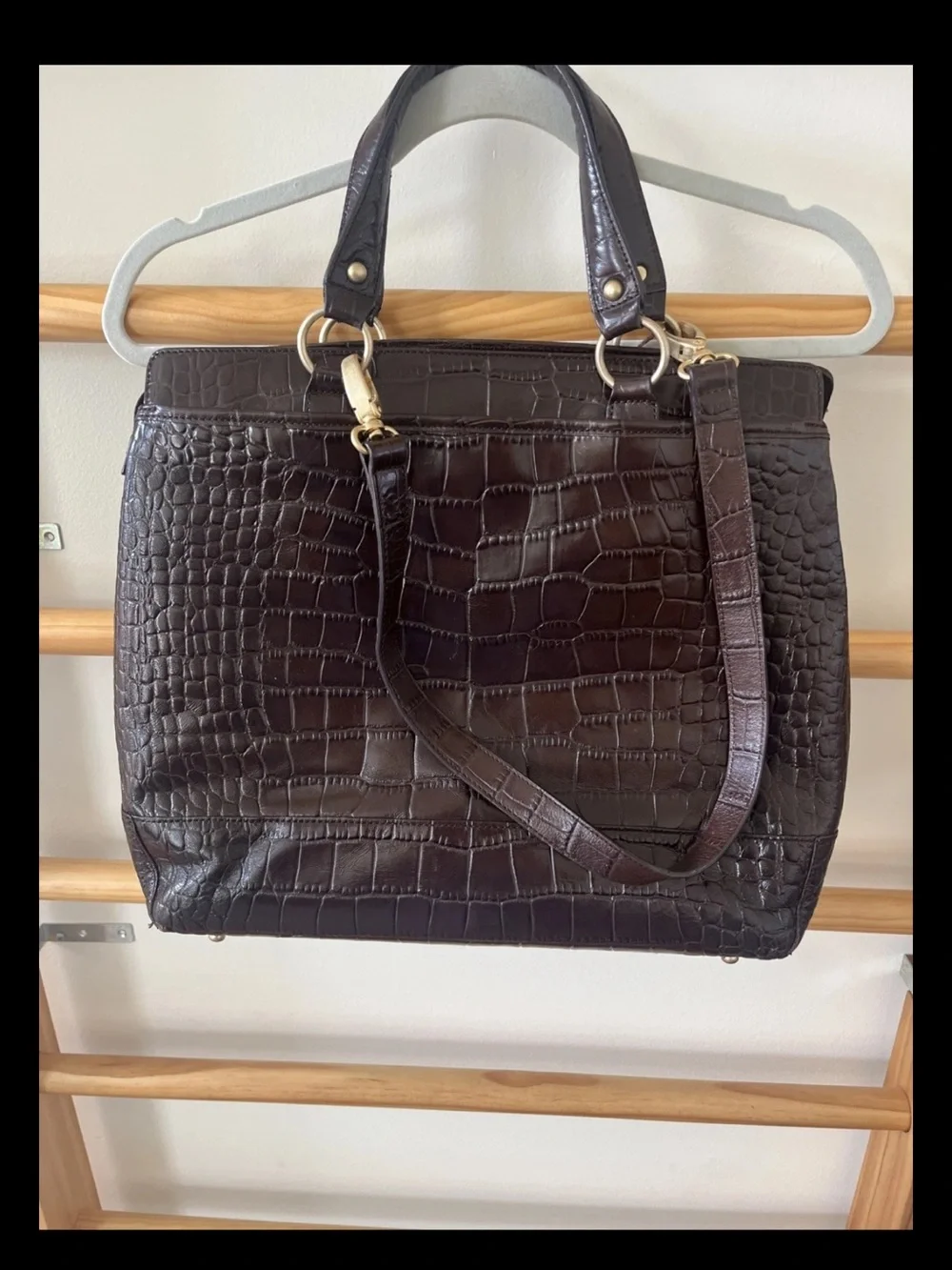 Talbots Dark Brown Croc-Embossed Structured briefcase 💼 business Satchel